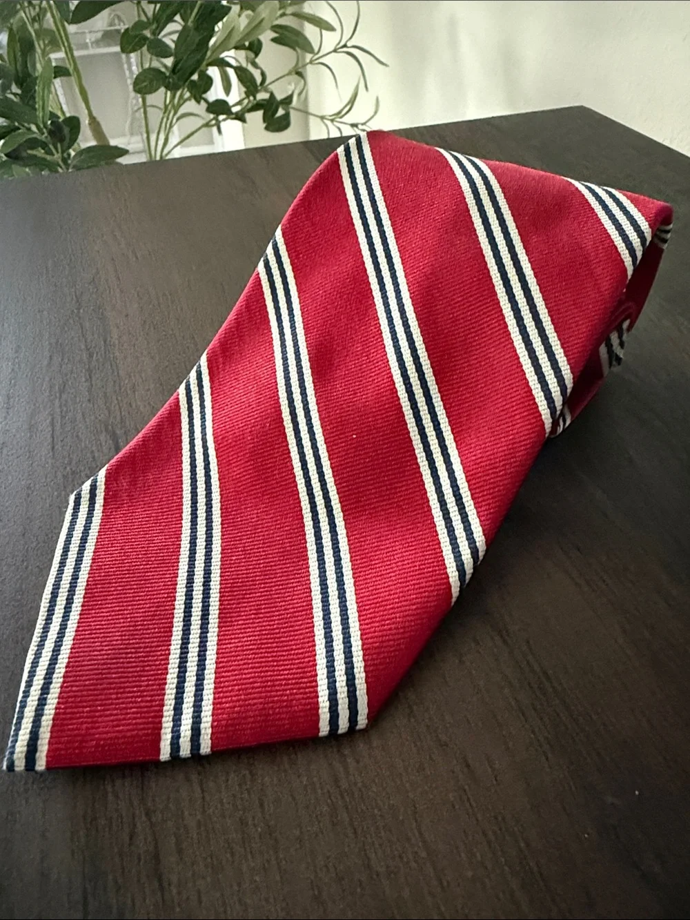 Brooks Brothers 346 Dark Red Silk Tie with Navy and White Stripes